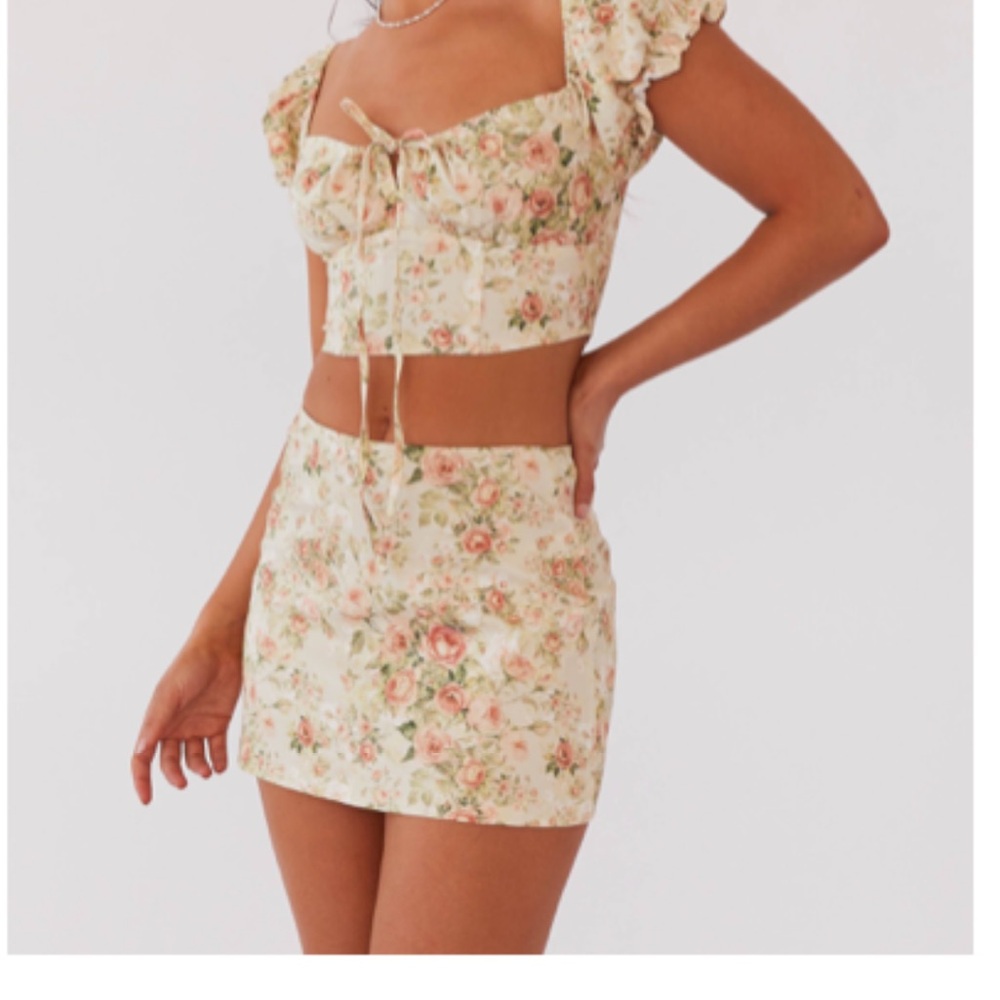 Peppermayo Cream Mini Skirt with Ruffled Tie Front - Picture 1 of 2